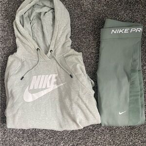 Nike heathered Sage Hoodie and Sage Green Leggings Set
